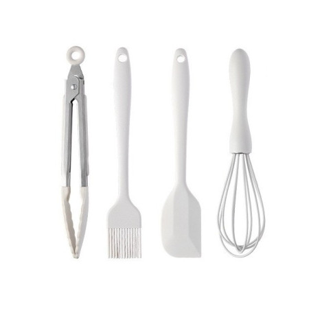 Set 4 Ustensile de Bucatarie, Cyrax, din Silicon+Inox, Termorezistente, Antiaderente, 20 x 15 x 4 cm, Alb Ivory