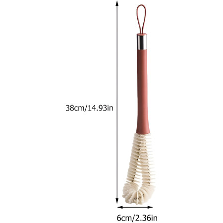 Perie de Curatat Pahare, Sticle, Biberoane, Cyrax, cu Maner Lung, Uz Casnic, Silicon, Ergonomic, 3.9x5.4x38.5cm, Rosu