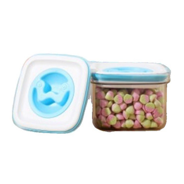 Cutie de Depozitare pentru Bucatarie, Cyrax, 600 ml, din ABS+PET+Silicon, Capac Alb/Albastru, 11.5 x 8 x 8 cm, Transparent