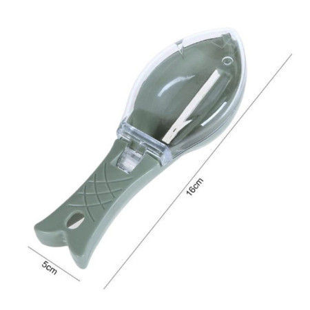 Curatator Manual Solzi de Peste, Cyrax, Forma Peste , Recipient cu Capcac pentru Solzi, Plastic, Verde deschis, 16x6 cm
