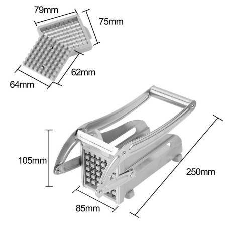 Feliator manual Cyrax, pentru cartofi pai si legume, din inox, cu 2 dimensiuni de feliere, 25.5 x 11.7 cm, argintiu