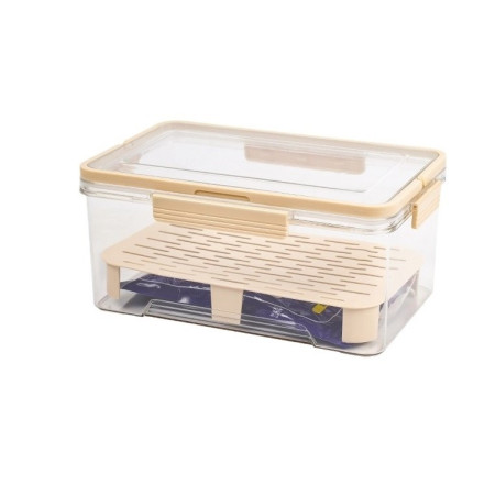 Cutie de Depozitare Portabila, Cyrax, cu Separator pentru Gheata si Scurgere, Mentine Rece, Caserola Pranz, 25x16.5x11.5 cm, Crem/Transparent