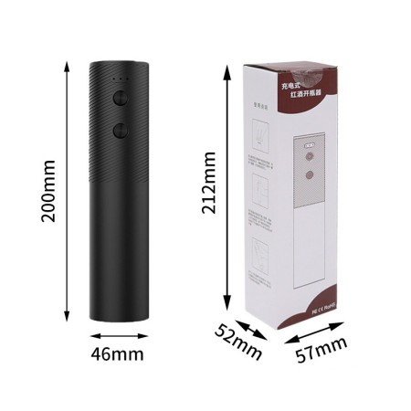 Tirbuson Electric, Cyrax, Deschizator Sticle de Vin, Incarcare USB, 20 x 4.6 cm, Negru
