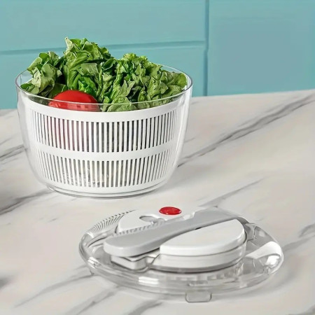 Uscator Manual pentru Salata si Verdeturi, Cyrax, Plastic, 16x15x21 cm, Capacitate 3L, Alb