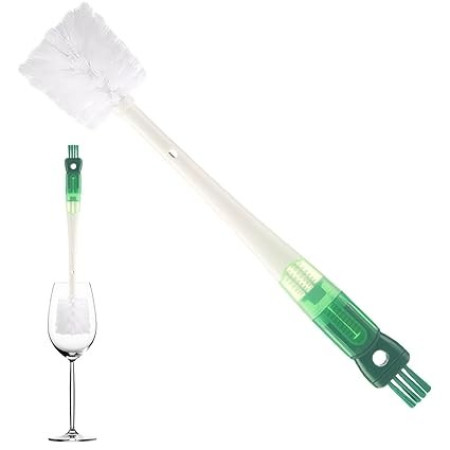 Perie 5 in 1 de Curatat Pahare, Cani, Sticle, Cyrax, cu Maner Lung, Accesorii pentru Spalarea Paielor si Capacelor, Usor de Agatat, 36x7x7cm, Verde-Alb