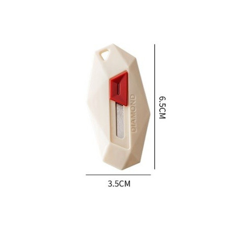 Cutter pentru Cutii, Cyrax, Varf Rotunjit si Zimtat, Tip Breloc, 6.5x3.5 cm, Crem