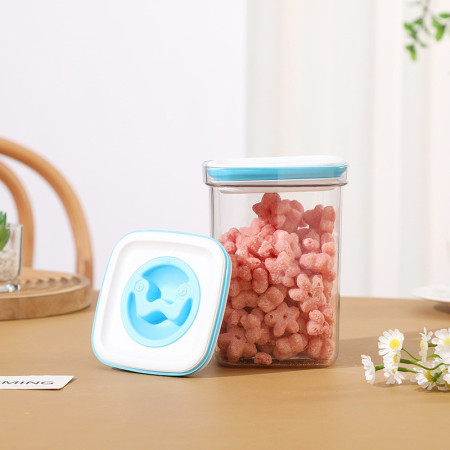 Cutie de Depozitare pentru Bucatarie, Cyrax, 1.3L, din ABS+PET+Silicon, Capac Alb/Albastru, 11.5 x 15 x 8 cm, Transparent