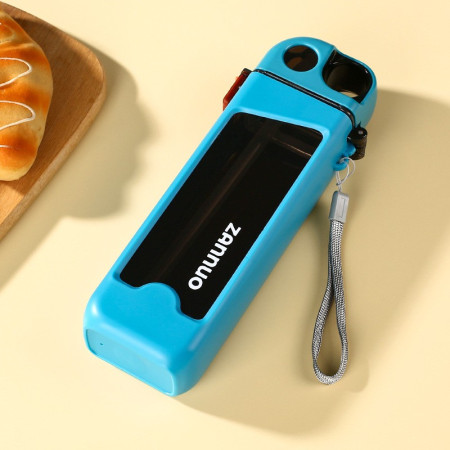 Sticla de Apa pentru Sport, Cyrax, 350 ml, cu Pai si Capac, 23x7x4.4 cm, Buton de Blocare, din PC, Bleu