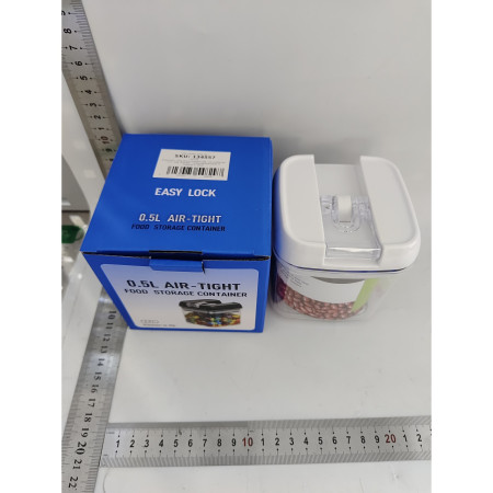 Cutie de Depozitare Alimente, Cyrax, Cutie de Depozitare tip Container pentru Bucatarie, cu Capac, Inchidere Ermetica, Cutie pentru Cereale, 10.5 x 10 x 10 cm, volum 0.5 L, Alb