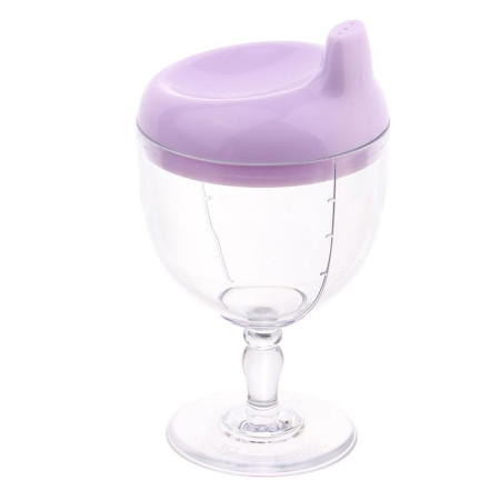 Pahar din Plastic Transparent cu Picior, Cyrax, pentru Copii, 14 x 7.7 cm, cu Cioc Antiscurgere, + 3 Ani, Fara Maner, Mov