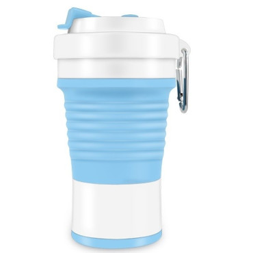 Pahar pliabil din silicon Cyrax, pentru calatorii, camping, 750 ml, pai inclus, 11.6 x 19.3 cm, albastru