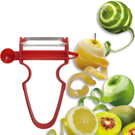 Set 3 Accesorii de Decojire, Razuire si Feliere, Cyrax, pentru Legume si Fructe, Negru-Rosu-Albastru