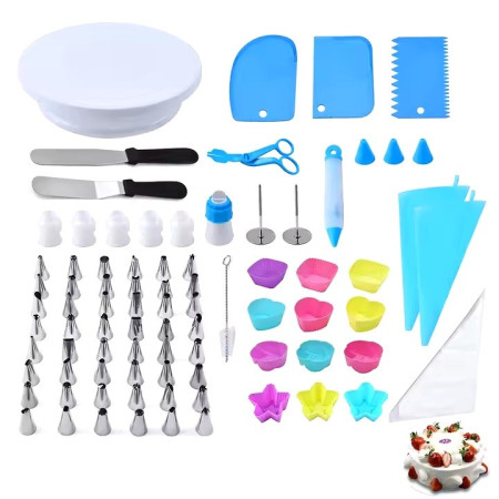 Set 80 Piese Ustensile pentru Ornare Prajituri, Cyrax, din Plastic si Otel Inoxidabil, Forme Briose, Multicolor
