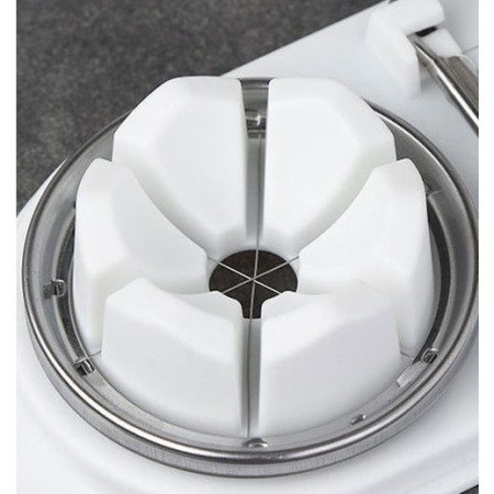 Feliator multifunctional Cyrax pentru oua, mozzarela, fructe, 2 forme de feliere, agatatoare, 20 cm, Alb