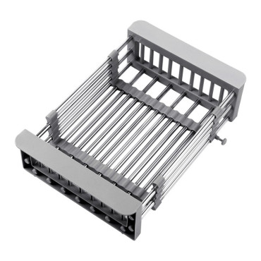 Suport Scurgere Extensibil pentru Bucatarie, Cyrax, Uscator Vase din Otel Inoxidabil, Suport Tacamuri si Pahare, Suport pentru Fructe si Legume, 29 x 22 x 9.5 cm Gri