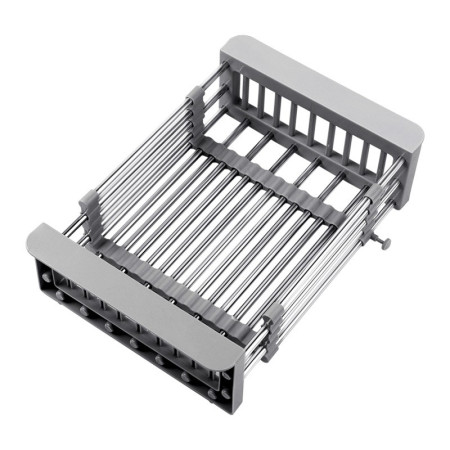Suport Scurgere Extensibil pentru Bucatarie, Cyrax, Uscator Vase din Otel Inoxidabil, Suport Tacamuri si Pahare, Suport pentru Fructe si Legume, 29 x 22 x 9.5 cm Gri