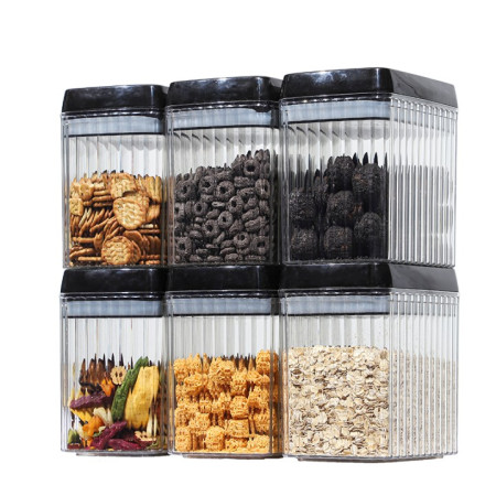 Set 6 Recipiente din Plastic, Cyrax, pentru Alimente/Obiecte, Inchidere Ermetica, Textura Ondulata, 6 x 1.5l, Transparent