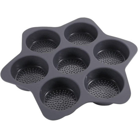 Forme de Silicon pentru Copt, Cyrax, 7 Forme Rotiunde, pentru Burgeri si Prajituri, 38.5 x 4 cm, Negru