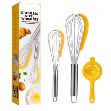 Set 3 ustensile pentru bucatarie Cyrax, 2 teluri, un separator oua, inox/silicon, Galben