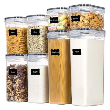 Cutii de depozitare alimente, Cyrax, Set din 8 Cutii pentru Condimente, Cereale, Cutii pentru Bucatarie, din Plastic PP, Cutii Alimentare, Diferite Dimensiuni, Transparente