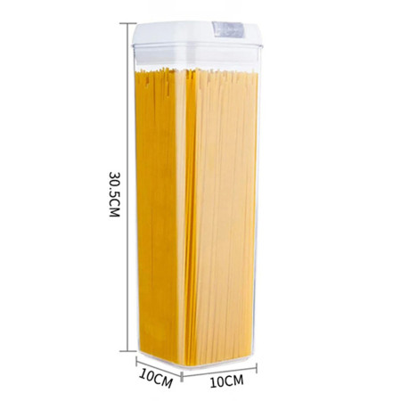 Cutie de Depozitare Alimente, Cyrax, Cutie de Depozitare tip Container pentru Bucatarie, cu Capac, Inchidere Ermetica, Cutie pentru Cereale, 30.5 x 10 x 10 cm, volum 1.9 L, Alb