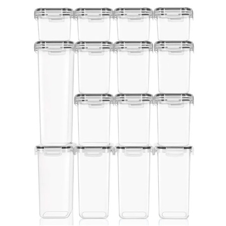 Cutii de depozitare alimente, Cyrax, Set din 15 Cutii pentru Condimente, Cereale, Cutii pentru Bucatarie, din Plastic PP, Cutii Alimentare, Diferite Dimensiuni, Transparente